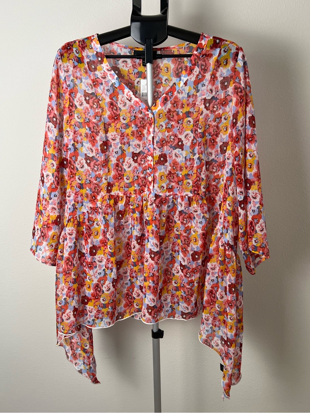Lane Bryant Floral Babydoll Blouse Size 18/20 XXL Boho Peasant Top Tunic - Picture 1 of 6